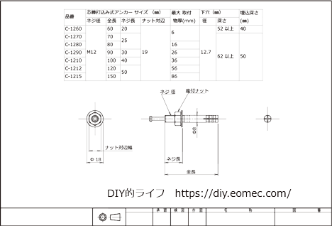 アンカーボルト cad M12 