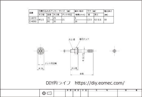 アンカーボルト cad W1/2