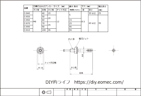 アンカーボルト cad M8 