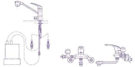 壁付きシングル湯水混合水栓（分岐形，ホース接続形）・元止め式台付きシングル湯水混合水栓（浄水器用）